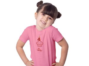 تیشرت یقه گرد صورتی طرح کیک تولد 