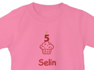 تیشرت یقه گرد صورتی طرح کیک تولد 