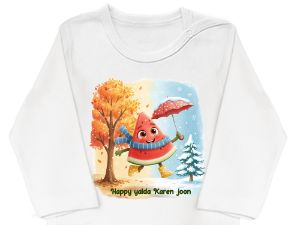 بادی آستین بلند سفید طرح هندونه یلدا مبارک