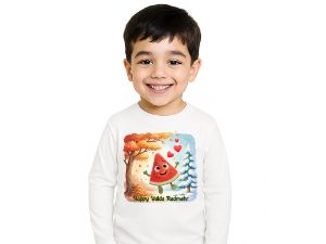 بلوز آستین بلند سفید طرح هندونه یلدا مبارک