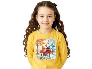 بلوز آستین بلند لیمویی طرح خانواده قشنگ هندونه ای