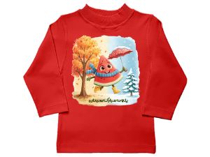 بلوز آستین بلند قرمز طرح هندونه یلدا مبارک